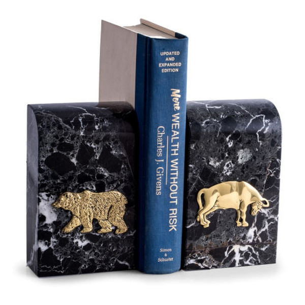 Stock Market Bear Bull Bookends Marble Brass Reliefs Friezes Art